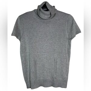 Sigrid Olsen Cashmere and Silk Blend Gray Turtleneck Short Sleeve Sweater Top